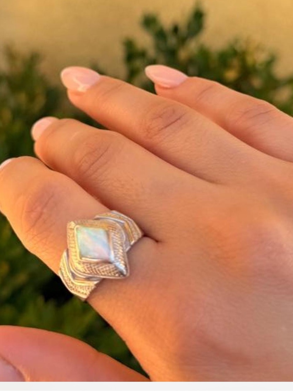 OTTO 925 Sterling Silver Vintage Statement Opal Geometric Ring